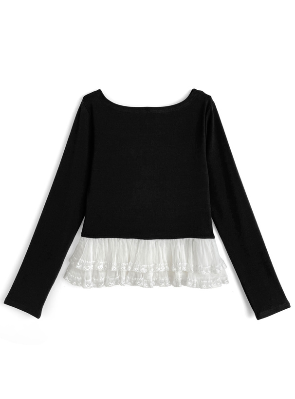 裾レースフリルリブトップス