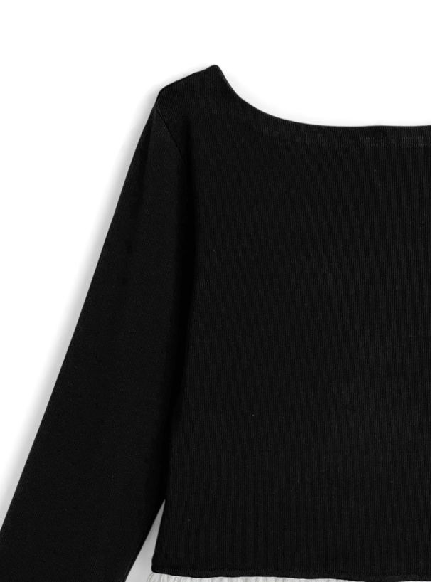 裾レースフリルリブトップス