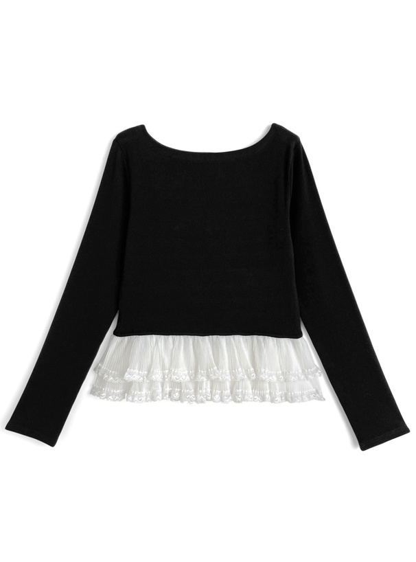 裾レースフリルリブトップス