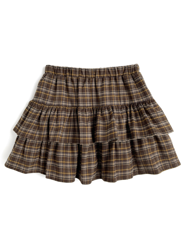 インパン裏地付きチェック柄フリルティアードミニスカート
