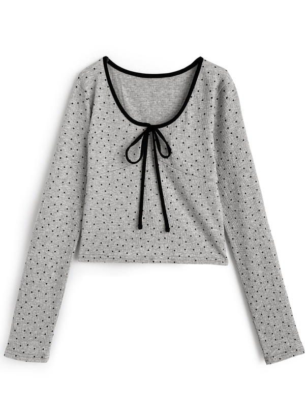 ドット柄フロントリボントップス