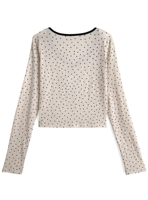 ドット柄フロントリボントップス