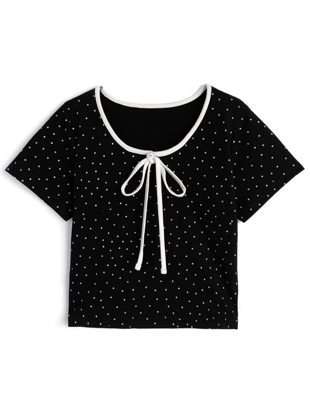 ドット柄フロントリボントップス