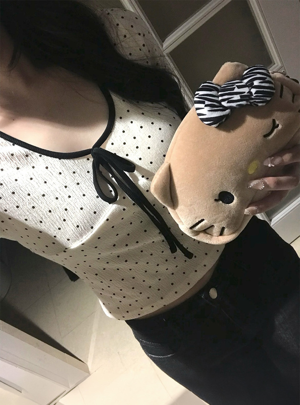 ドット柄フロントリボントップス