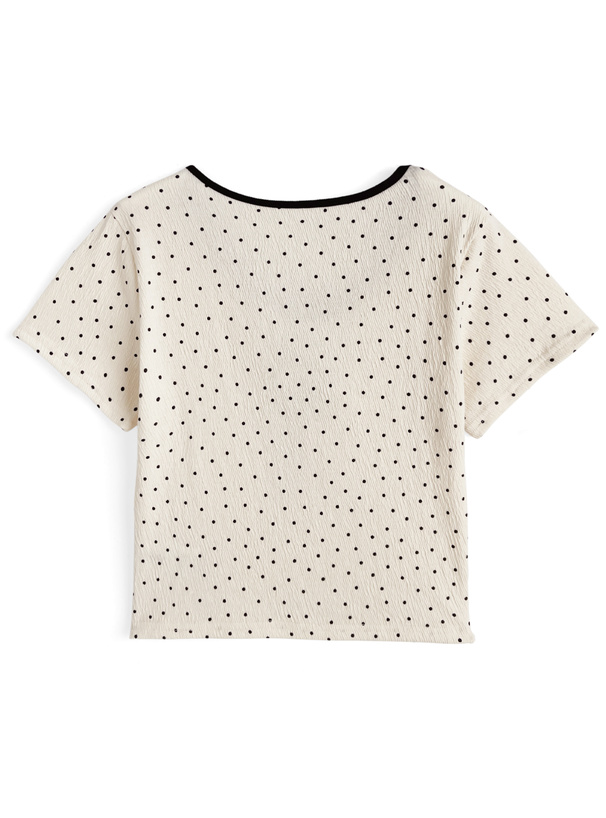ドット柄フロントリボントップス