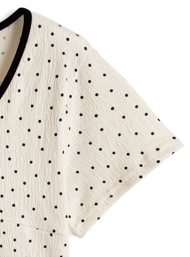 ドット柄フロントリボントップス