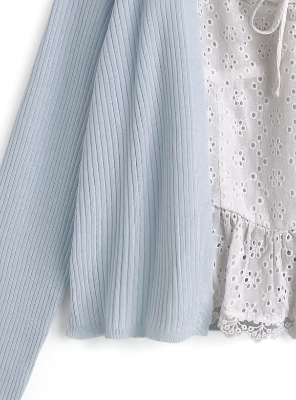 パンチングレースキャミソール×カーディガンアンサンブル