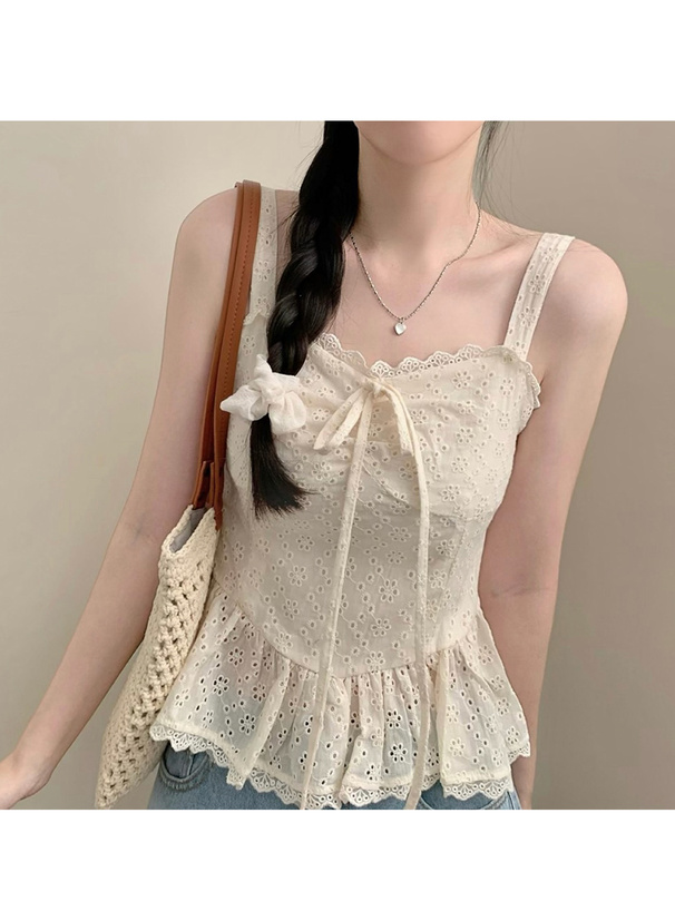 パンチングレースキャミソール×カーディガンアンサンブル