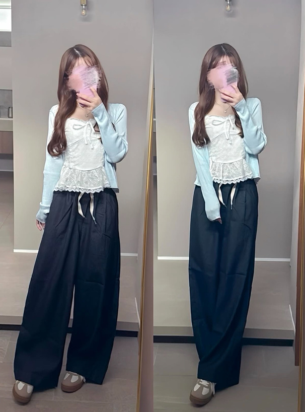 パンチングレースキャミソール×カーディガンアンサンブル