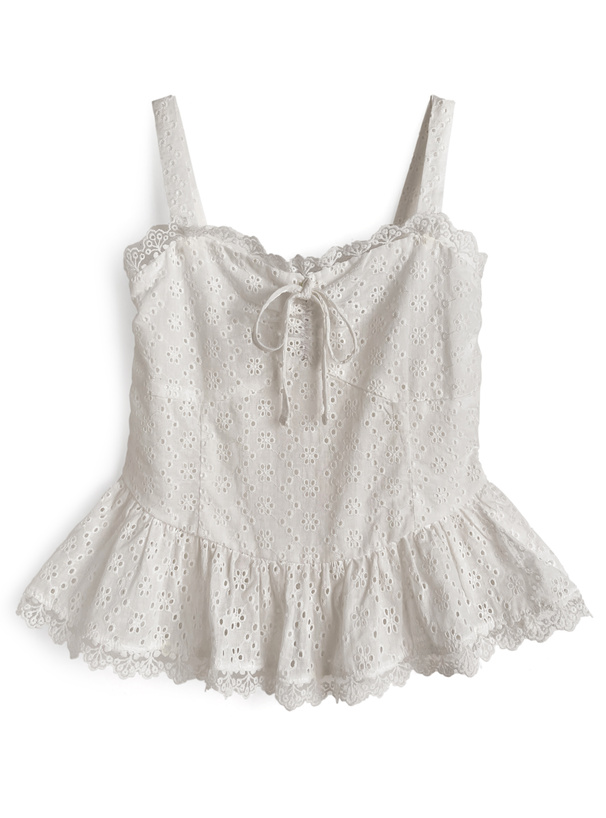 パンチングレースキャミソール×カーディガンアンサンブル