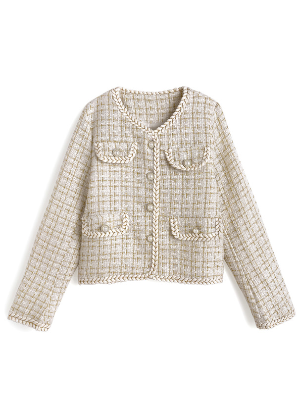 ラメツイードパールボタンノーカラージャケット