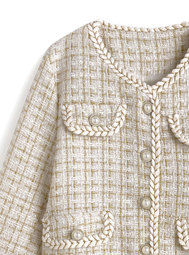 ラメツイードパールボタンノーカラージャケット