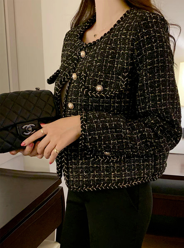 ラメツイードパールボタンノーカラージャケット