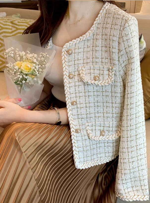 ラメツイードパールボタンノーカラージャケット[ks166