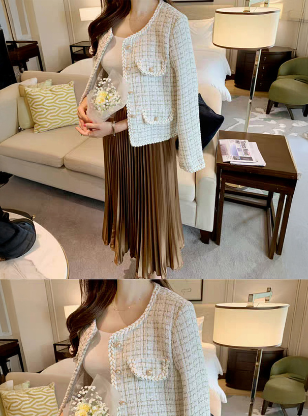 ラメツイードパールボタンノーカラージャケット