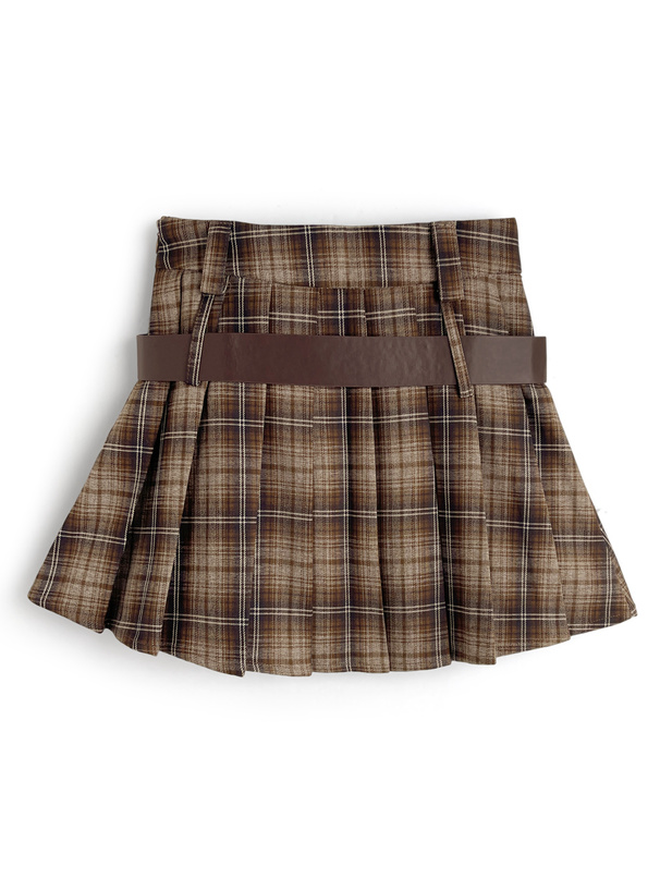 ベルト&インパン裏地付き2Wayチェック柄プリーツミニスカート