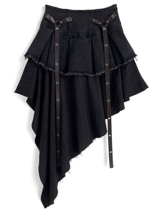 異素材ドッキングアシンメトリーベルトデニムミニスカート