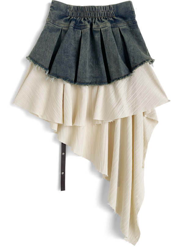 異素材ドッキングアシンメトリーベルトデニムミニスカート