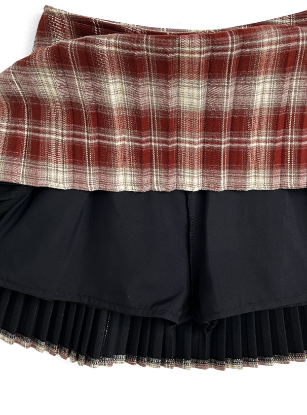 インパン裏地付きチェック柄プリーツミニスカート