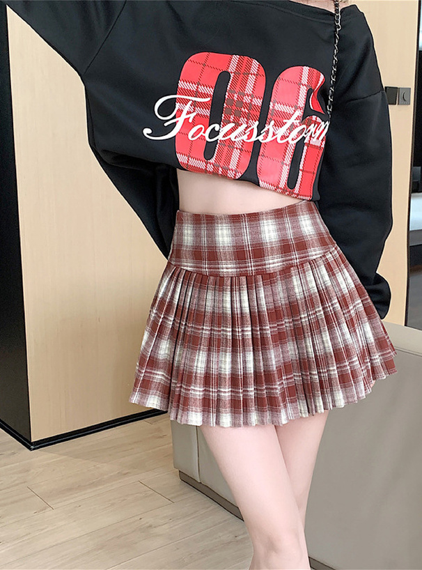 インパン裏地付きチェック柄プリーツミニスカート[ks173] | レディース