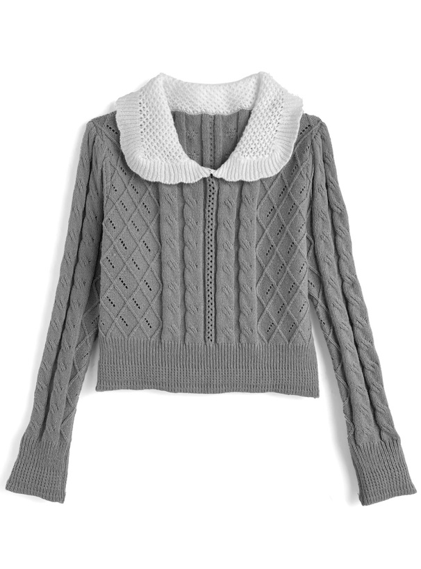 リボン付きケーブル編みトップス×タイトミニスカートニットセットアップ