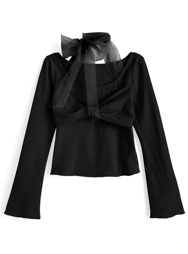 チュールリボンドレープトップス