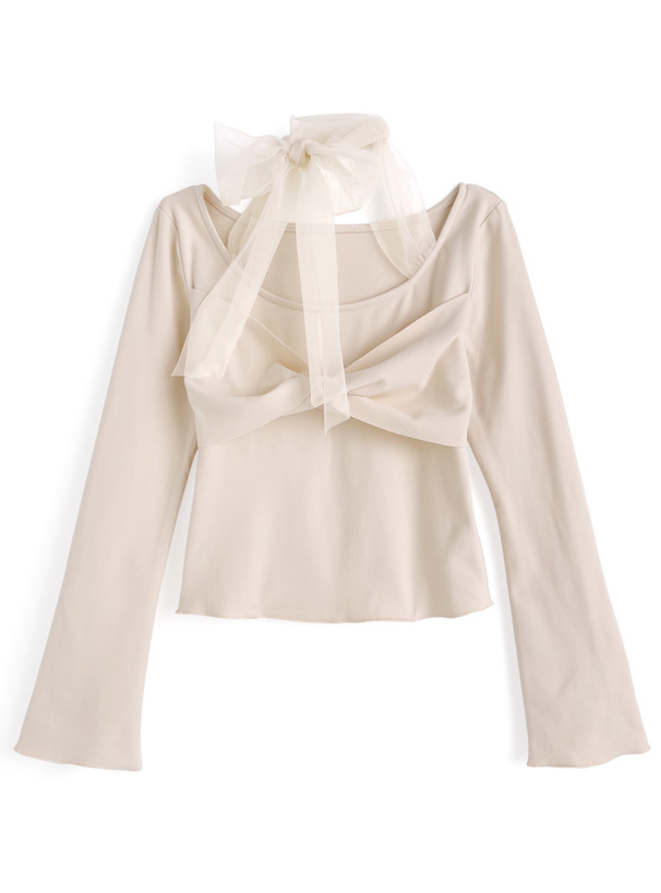 チュールリボンドレープトップス