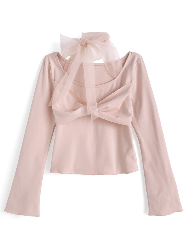 チュールリボンドレープトップス