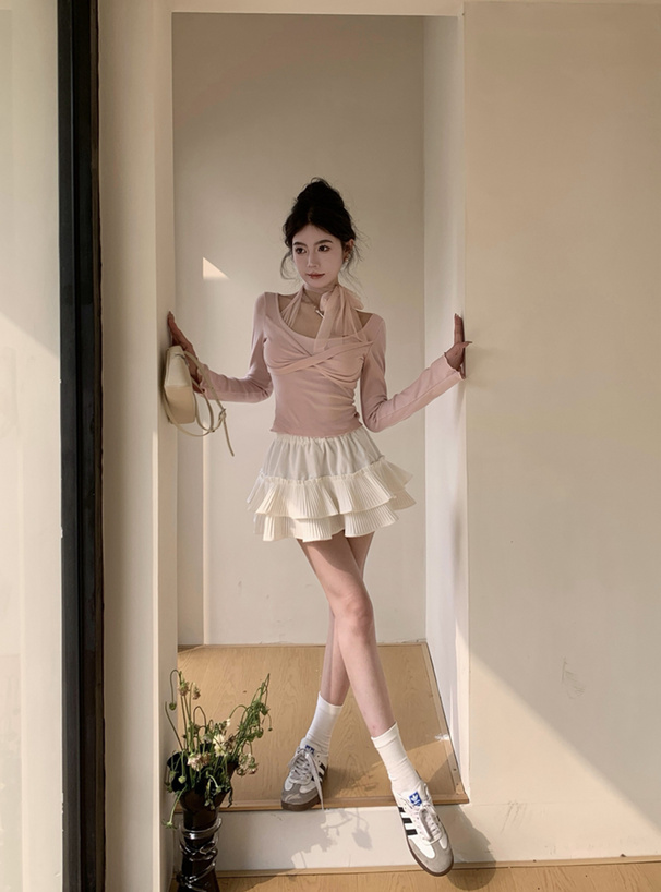 チュールリボンドレープトップス