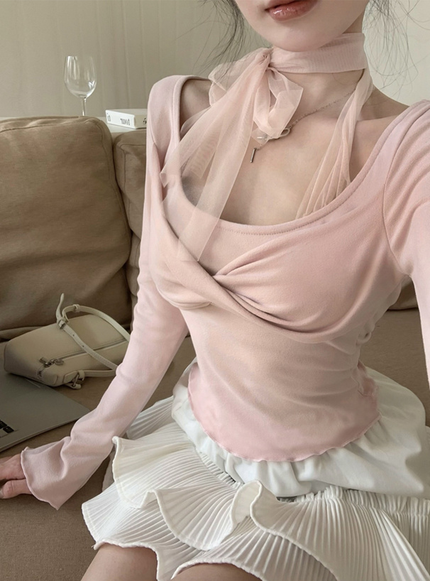 チュールリボンドレープトップス