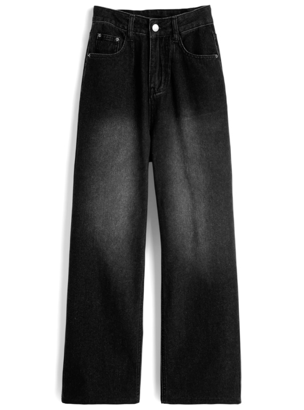 ブリーチ加工ストレートデニムパンツ[ks181]