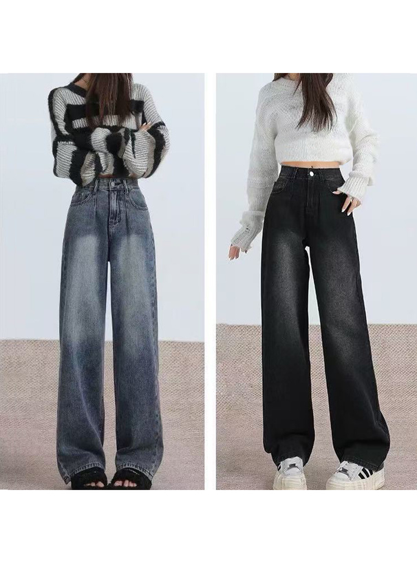 ブリーチ加工ストレートデニムパンツ[ks181] | レディースファッション