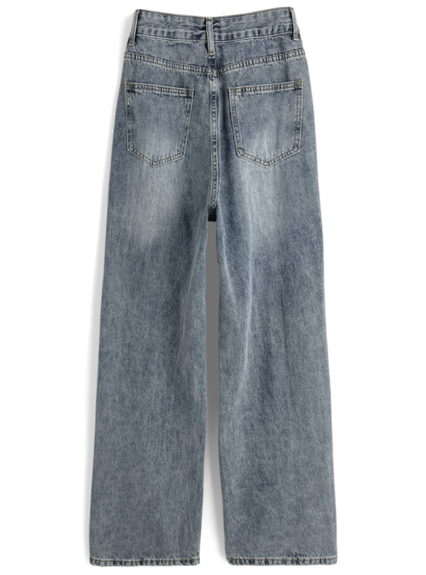 ブリーチ加工ストレートデニムパンツ