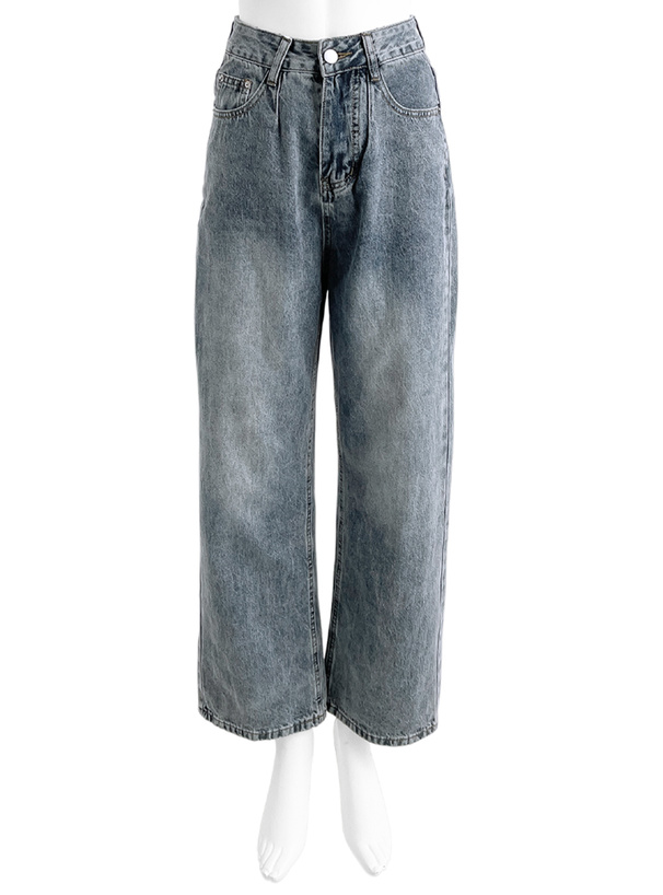 ブリーチ加工ストレートデニムパンツ