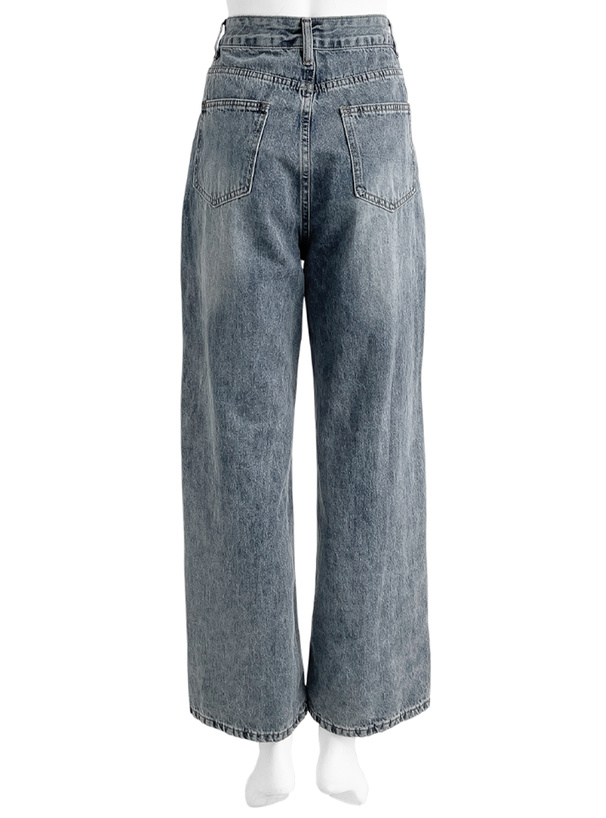 ブリーチ加工ストレートデニムパンツ