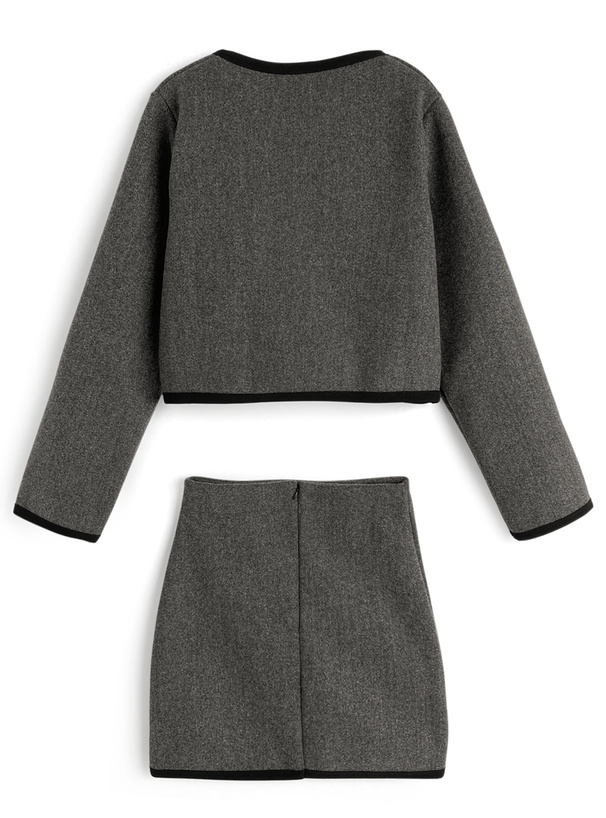 配色ラインジャケット×タイトミニスカートセットアップ