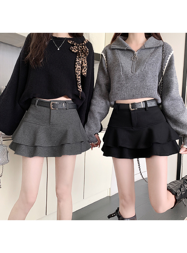 ベルト&インパン付きフリルティアードミニスカート[ks188