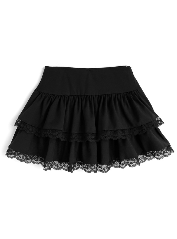インパン裏地付きレースティアードフリルミニスカート[ks190