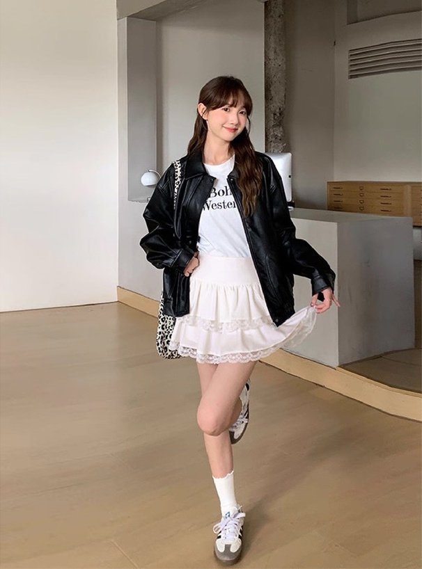 インパン裏地付きレースティアードフリルミニスカート[ks190