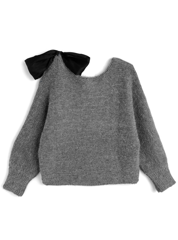 ワンショルダーリボンニットトップス