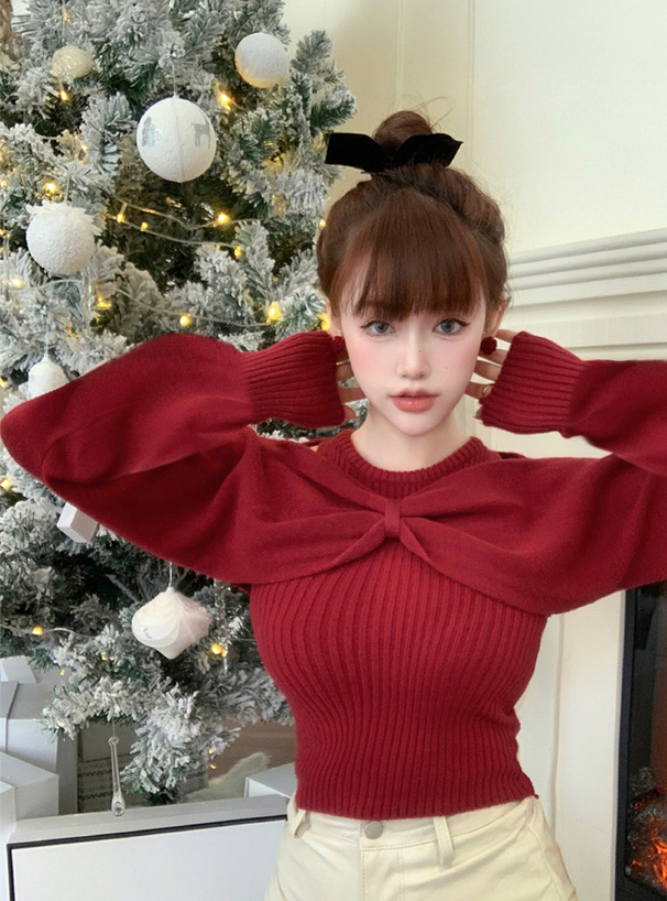 リボンボレロ×ノースリーブトップスニットアンサンブル[ks193