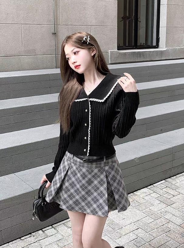 トップス gr ビッグカラー配色レースニットトップス[ks194] | レディース