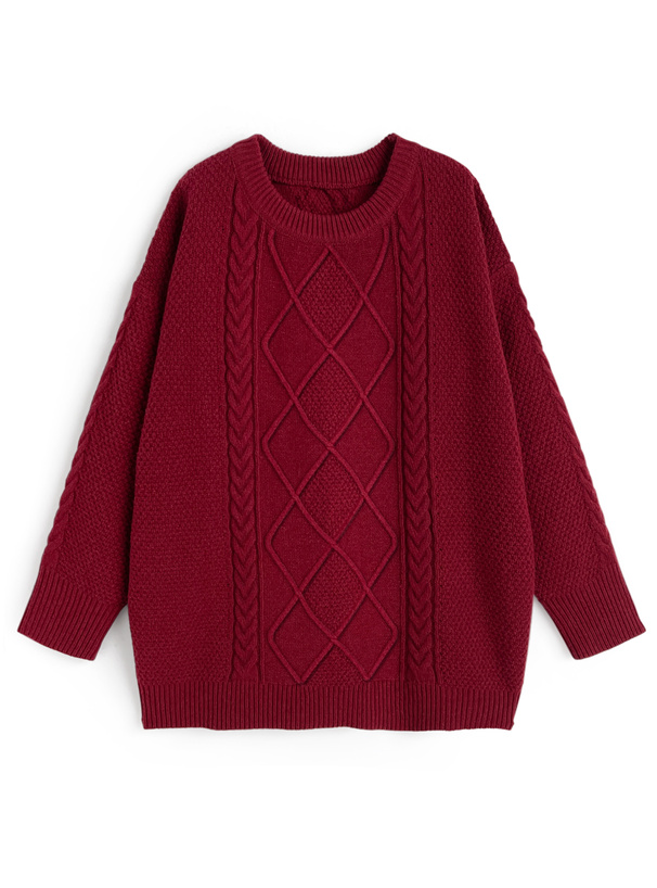 クルーネックケーブル編みニットミニワンピース[ks195]