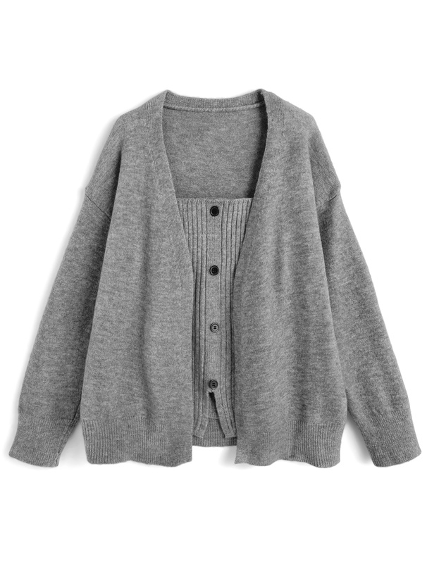 カーディガン×ベアトップニットアンサンブル