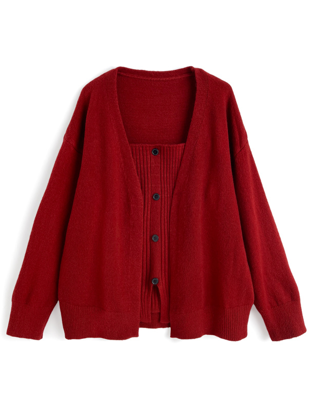 カーディガン×ベアトップニットアンサンブル[ks197] | レディース