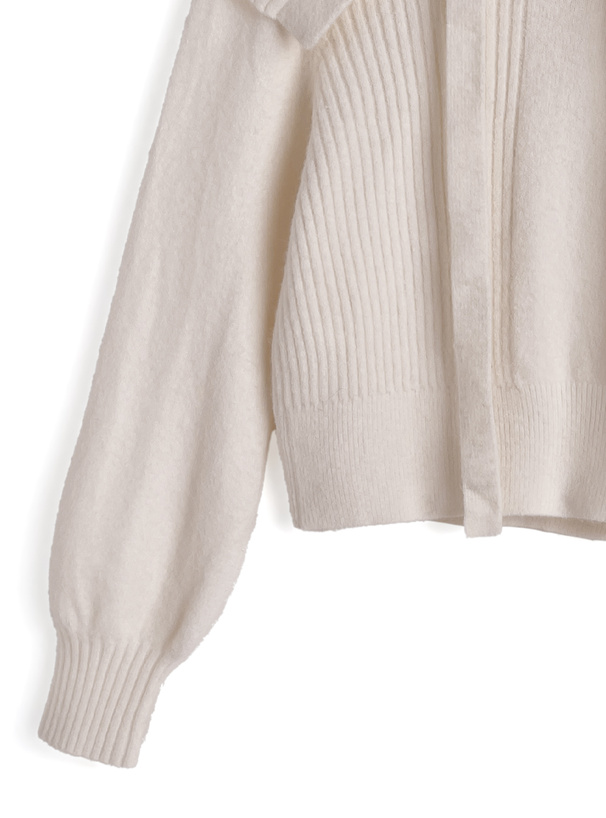 2Wayタイ付きビッグカラーニットトップス