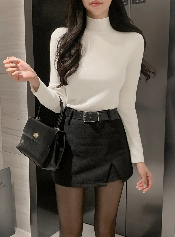 ベルト付きスリットミニスカートパンツ