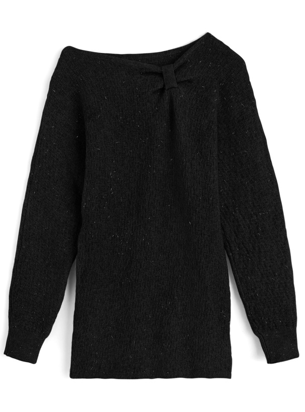 ワンショルダーリボンラメニットミニワンピース[ks203]