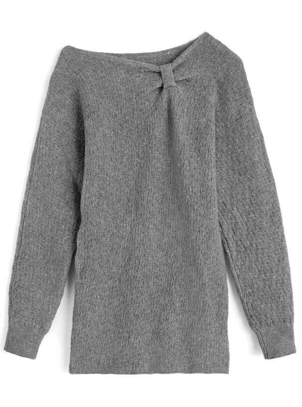 ワンショルダーリボンラメニットミニワンピース