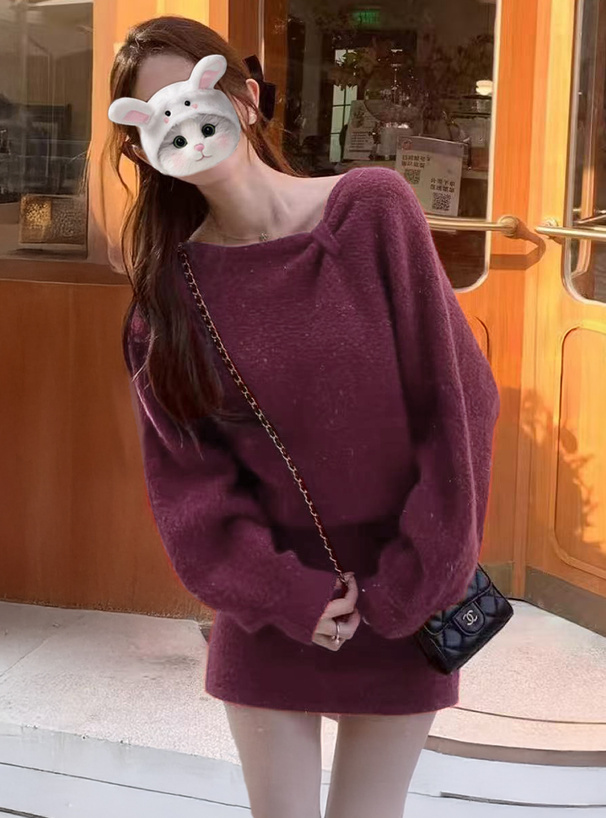 ワンショルダーリボンラメニットミニワンピース